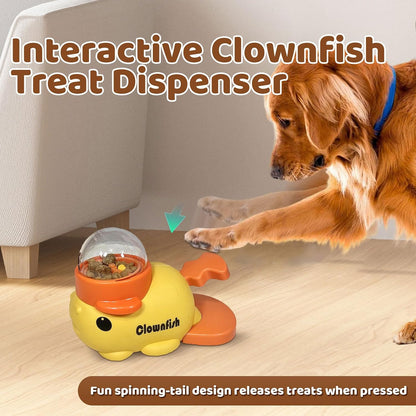 Interactive Clownfish Dog Treat Dispenser Toy with Spinning Tail, Puzzle Slow Feeder for Dogs & Cats, Treat Dispensing Food Puzzle Feeder, Includes Cleaning Cloth & Brush (Pink)