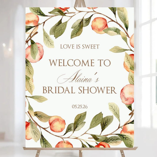 Peaches Theme Bridal Shower Welcome Sign, Personalized Sweet as a Peach Bridal Shower Sign, Peach Bridal Shower Decorations, Custom Bridal Shower Welcome Signage