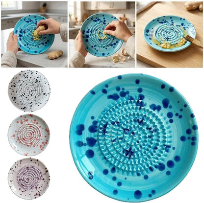 Premium Ceramic Garlic Grater Plate，Multifunctional Grater Plate For Fruit and Vegetable Puree,Hand-Painted Splatter Pattern- For Cheese Garlic, Ginger, Chocolate (PINK, 4.7In)