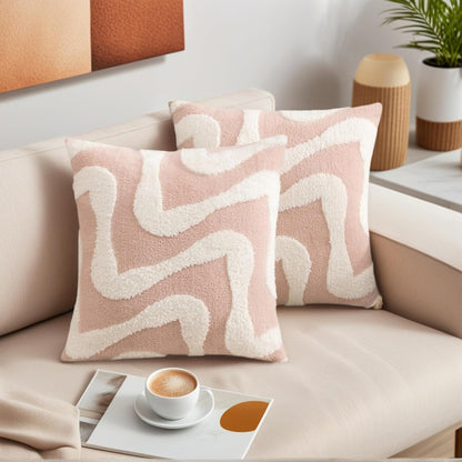 Snowflake Fleece Throw Pillow Cover with Wavy Pattern Cushion Case Modern Pillowcase for Sofa Couch Living Room Home Decor 16 x 16 Inch Pink