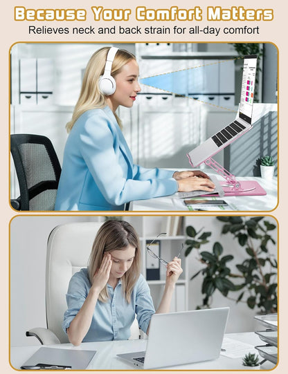 Adjustable Laptop Stand for Desk-360° Rotating Foldable Laptop Holder Ergonomic Laptop Riser for MacBook Pro/Air Dell HP Lenovo Notebook up to 16",Pink