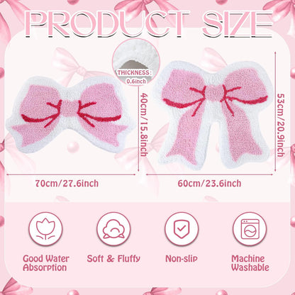 2 Pcs Pink Bow Bathroom Rugs Coquette Rug Cute Non Slip Washable Bath Mats Fluffy Plush Soft Absorbent Shower Rugs Aesthetic Bow Carpet for Bathroom Tub Bedroom Living Room Decor