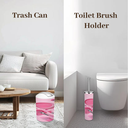 Bathroom Accessory Set 6PCS Pink Makeup Collection Brushes Powders Lipstick Trash Can, Soap Dispenser, Toothbrush Holder, Toothbrush Cup, Toilet Brush Holder, Soap Dish for Gifts