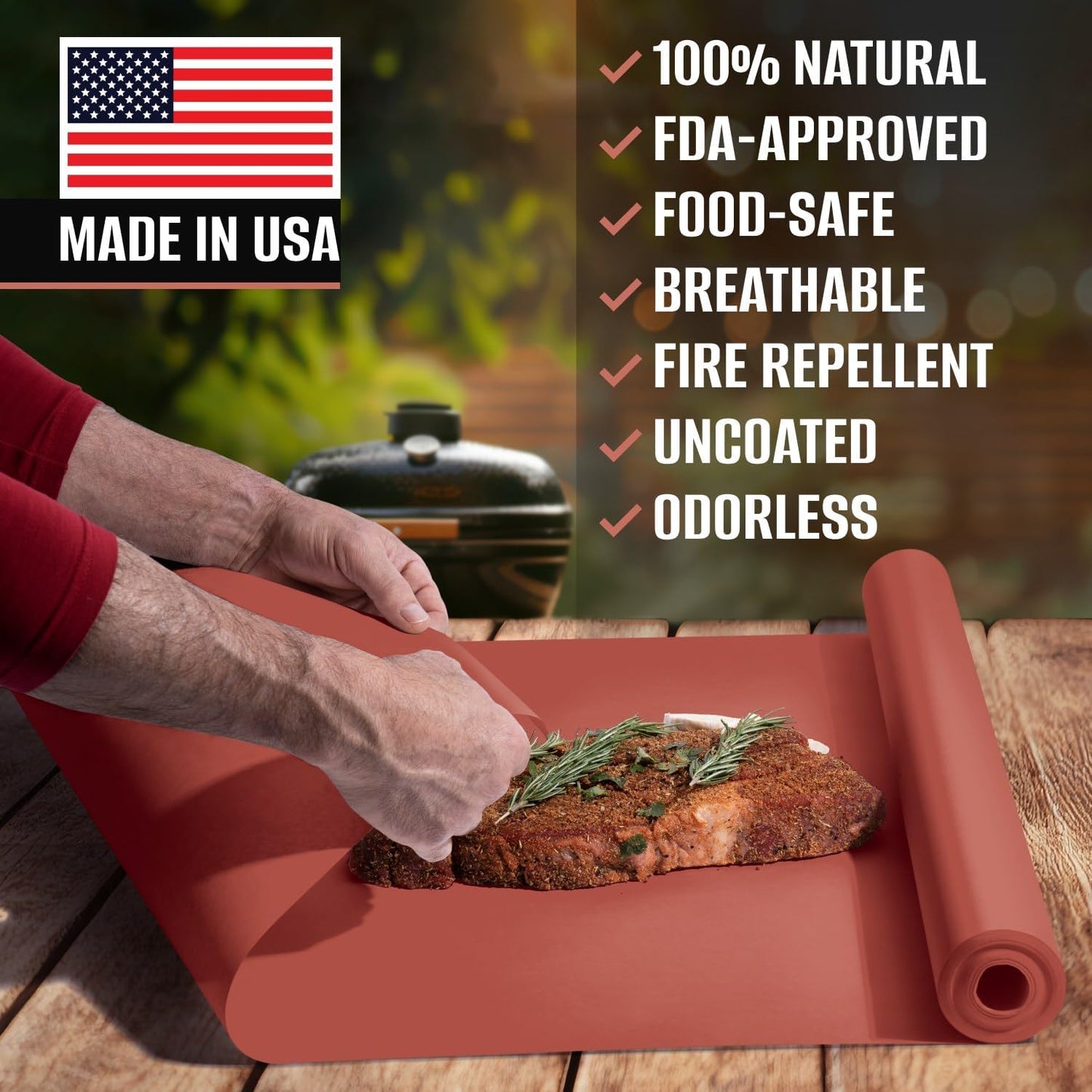 24" x 100' Made in USA Pink Butcher Paper Roll - Food-Grade, Breathable Peach Butcher Paper - Perfect for BBQ, Smoking Meat, Wrapping Brisket & Protecting the Bark