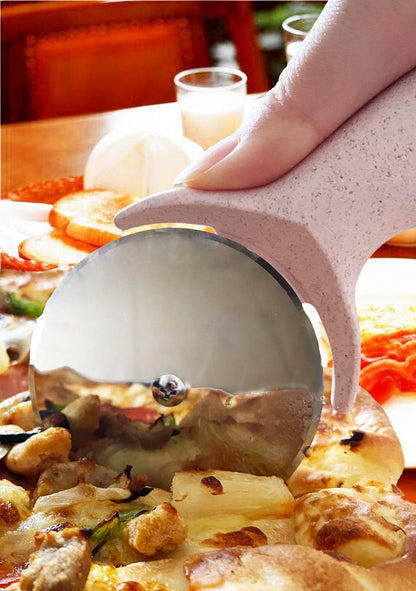Pizza Cutter Wheel, Stainless Steel Pizza Cutter with Cover, Super Sharp Pizza Slicer-Dishwasher safe,Smooth Rotating Pizza Wheel Safe with Healthy Material (Pink）
