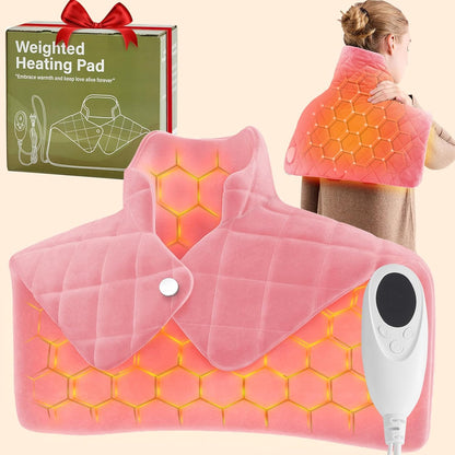 Pink Weighted Heating Pad for Neck Shoulders and Back, Mothers Day Gifts for Mom Wife Grandma, Birthday Gifts for Teen Girls Women, Electric Heated Blanket with 9 Heat Options 4 Auto-Off Timer