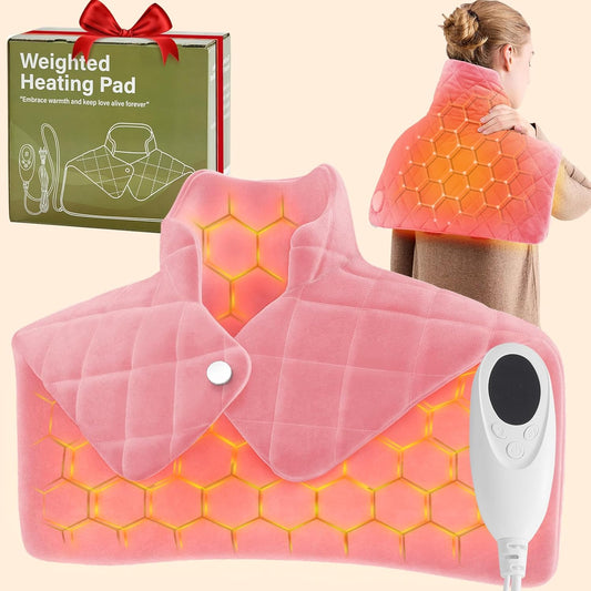 Pink Weighted Heating Pad for Neck Shoulders and Back, Mothers Day Gifts for Mom Wife Grandma, Birthday Gifts for Teen Girls Women, Electric Heated Blanket with 9 Heat Options 4 Auto-Off Timer