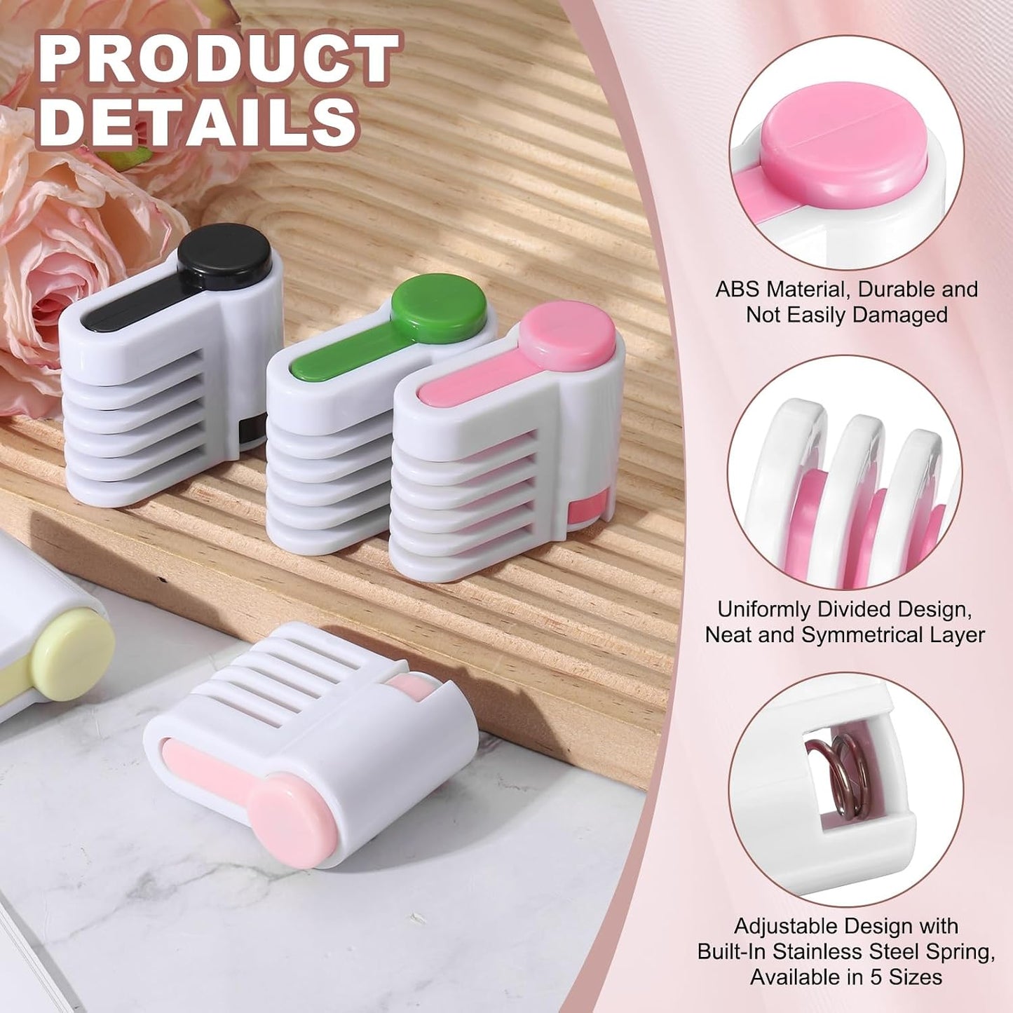 uxcell 4 Pcs Cake Leveler Slicer, DIY Cake Slicer, 5 Layers Bread Leveler, Pink