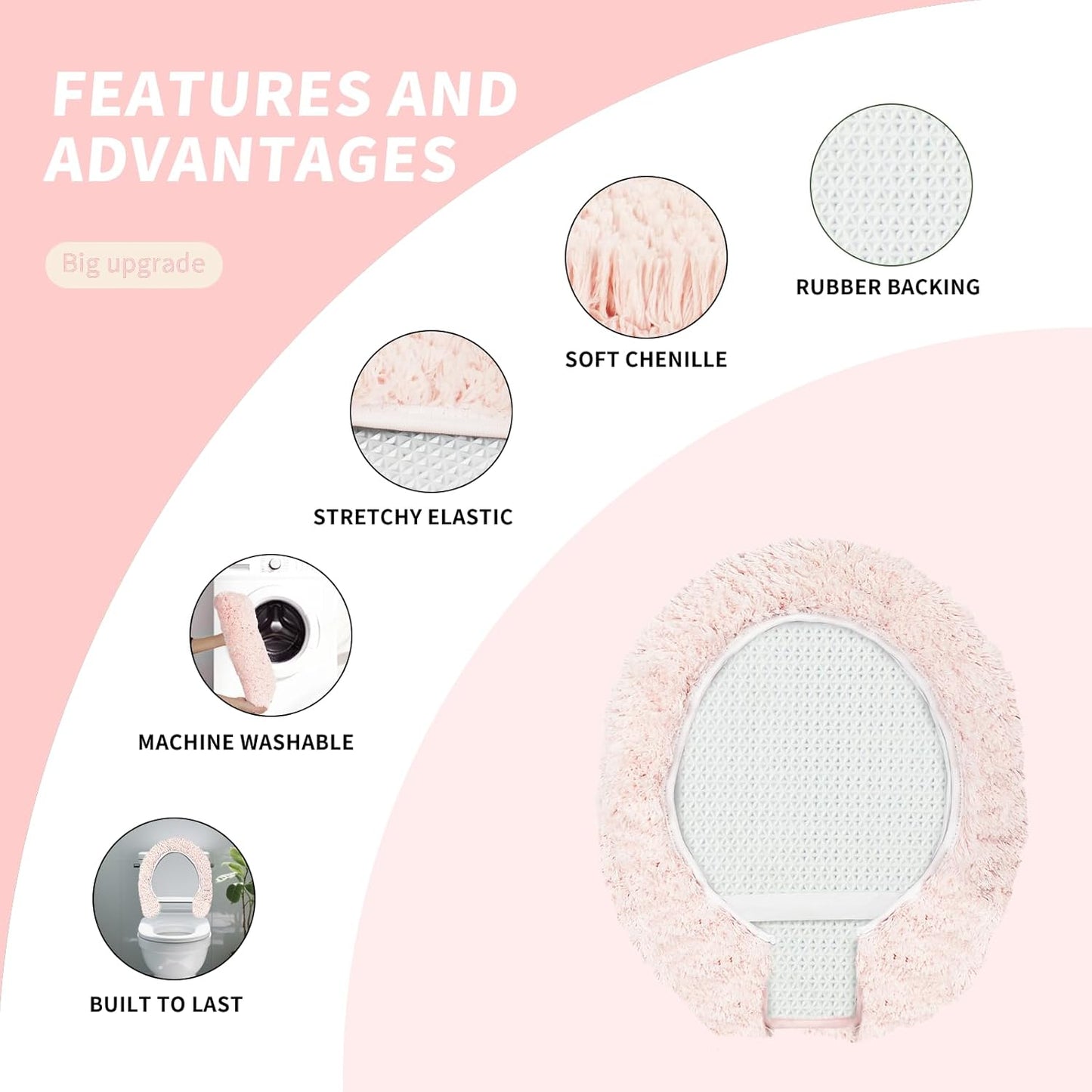 Luxury Soft Microfiber Toilet Lid Cover Machine Washable Solid Toilet Seat Cover 17.5" x 15" Adjustable Rubber Backing Fits Most 16-17.5" L x 14-16" W Round Oblong and Elongated Toilet Seat