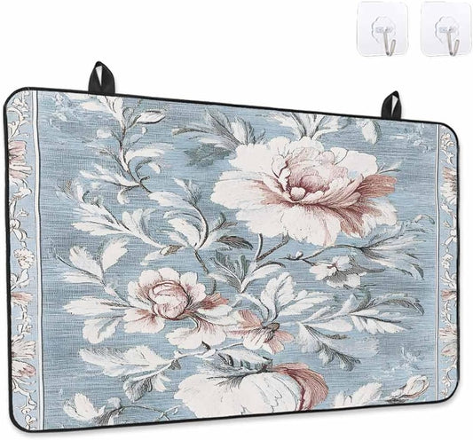 Stove Top Covers for Electric Stove, Light Blue Pink Floral Induction Cooktop Cover Protector, Vintage Botanical Flowers Range Mat for Glass Top Stove, Dish Drying Mat Kitchen Countertop, 31"x24"