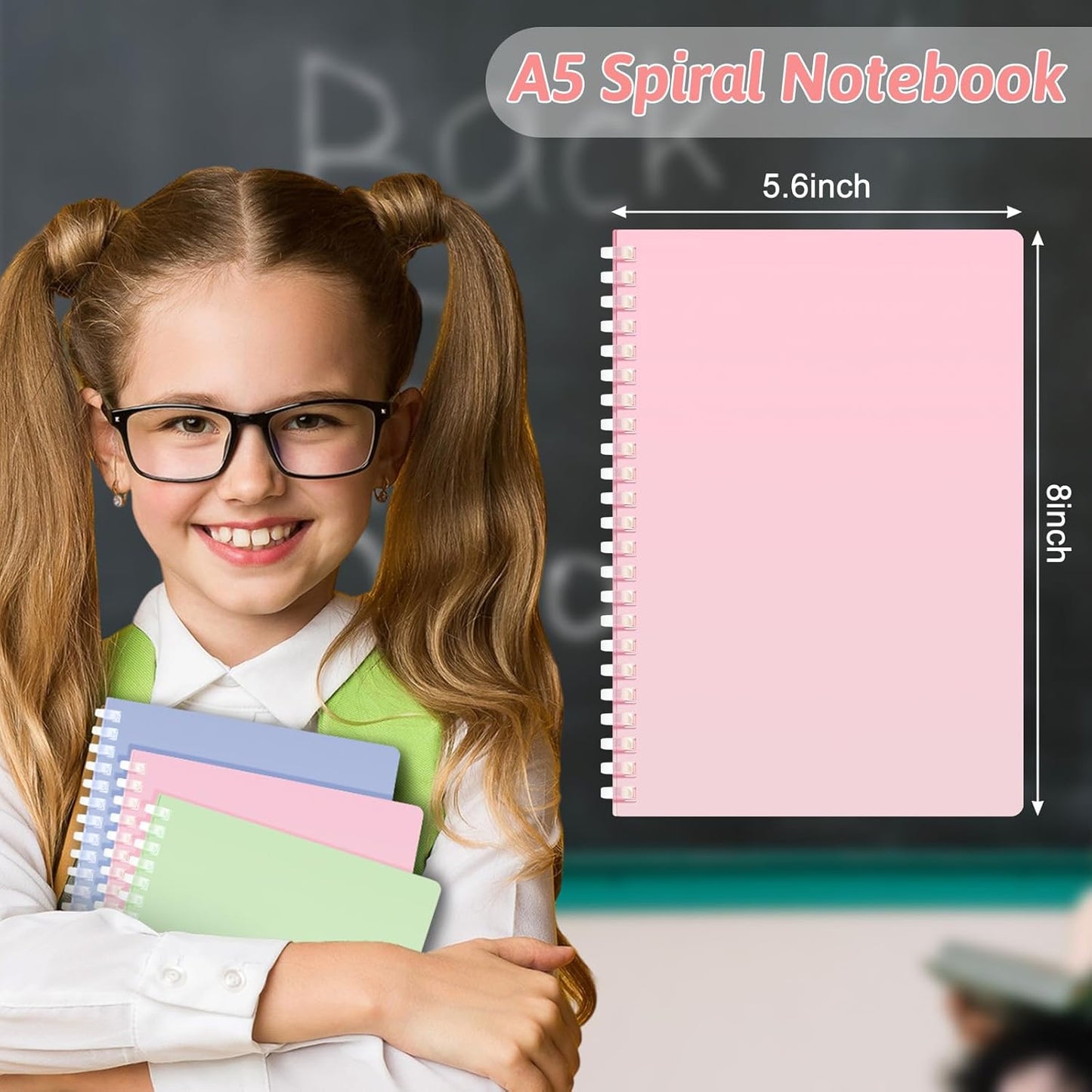 9 Pcs Spiral Notebooks, 3 Gradient Colors (Pink/Green/Blue), A5 7mm College Ruled 120 Pages Journals for School Work Travel, Durable PP Cover with Soft Silicone Coil & Rounded Edges