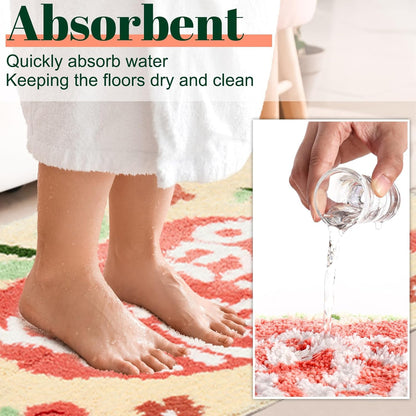 Timgle Peachy Clean Bath Mat Peach Bathroom Decor Non Slip Soft Water Absorbent Cute Bathroom Rugs Aesthetic Cute Bathmat Machine Washable for Home Bathtub Shower Toilet, 18 x 24 Inches