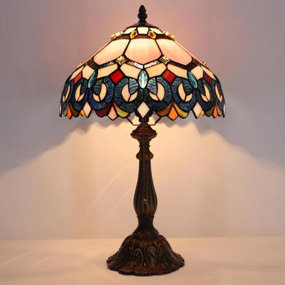 Tiffany Lamp Pink Stained Glass Table Lamp Bedside Reading Light W12H19 Inches (Pink Baroque Style)