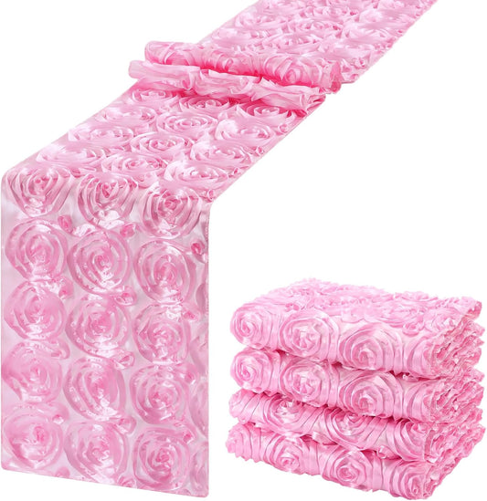 4 Pcs Rose Table Runner 14 X108 Inch Rosette Table Runners for Weddings Party Banquets Decor Fit Rectangle and Round Desk(Pink)
