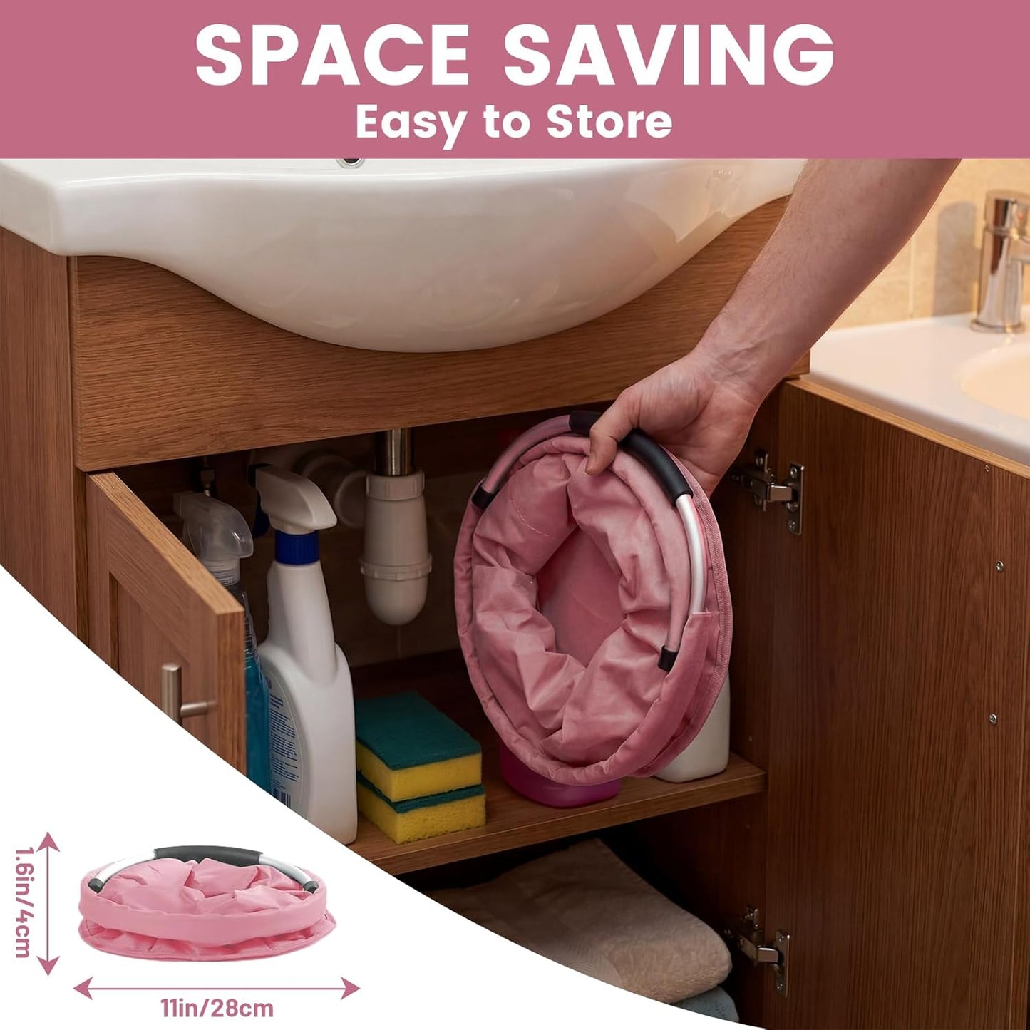 Loungewave Cleaning Caddy with Handle and 6 Pockets, 17L Cleaning Supplies Organizer, 600D Oxford Fabric Storage Basket, Multifunctional Bucket Bag for Picnics, Camping, Gardening, Bathing (Pink)