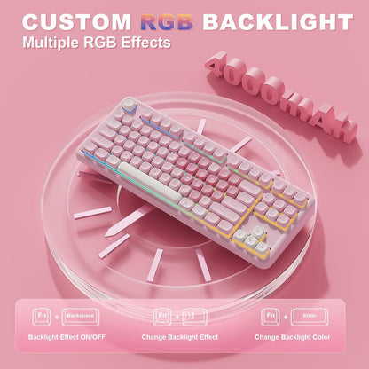 YUNZII B87 Wireless Mechanical Keyboard,QMK/VIA Programmable,TKL Layout 87 Keys,BT/2.4G/USB-C,Hot Swap Gasket Mount RGB Backlit Gaming with Wrist Rest for Win/Mac (Pink, Milk V2)