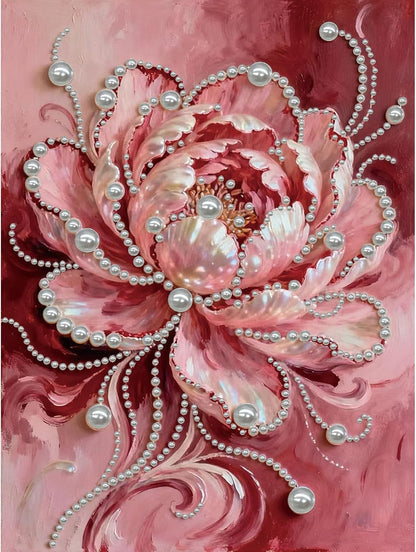 FRANDEK Pink Flowers DIY Pearl Art Painting, Sparkling Diamond Art Craft with Included Frame, 30x40cm Modern Home Decor for Wall, Thoughtful Gift for Adults Birthday Housewarming