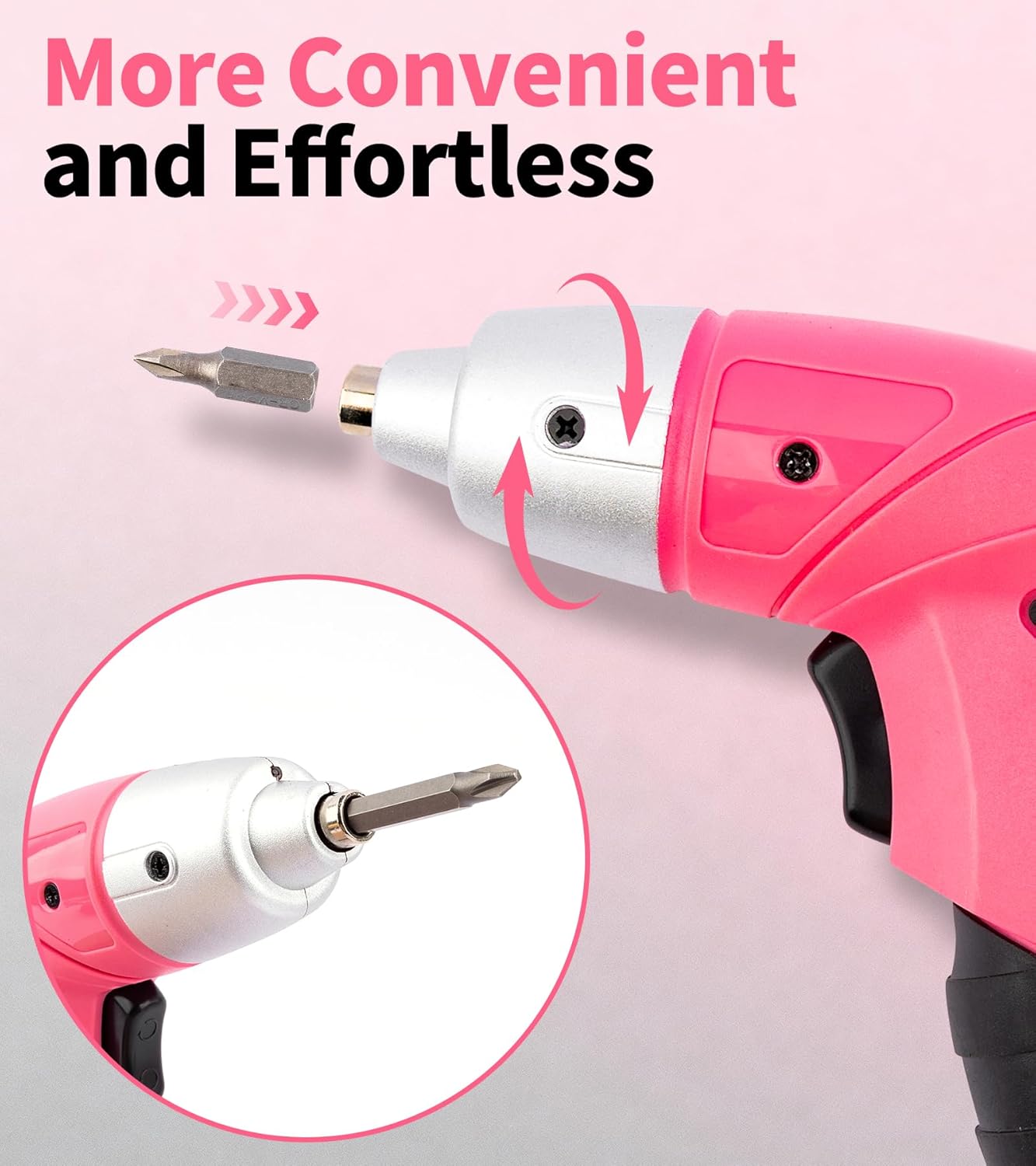 Electric Screwdriver 58pc Tool Set, Cordless & Rechargeable 3.6V Small Power Screwdriver Home Tool Kit Set with Compact Hand Box, Pink
