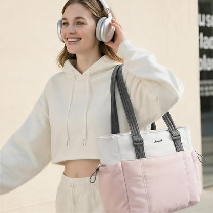 LOVEVOOK Tote Bag for Women, Puffy Work Tote with Large Cup Holder, Quilted Laptop Bag Travel Tote Shoulder Bag Handbag