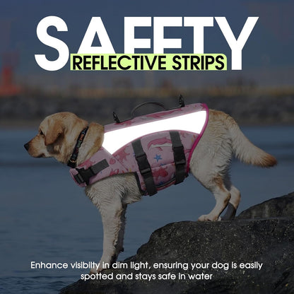Dog Life Jacket, Small Dog Life Vest for Swimming, Pet Flotation Swim Vest Lifesaver with Reflective Strips, Lightweight Pet Lifesaver Swimsuit for Pool Beach Boating, Pink Ocean S