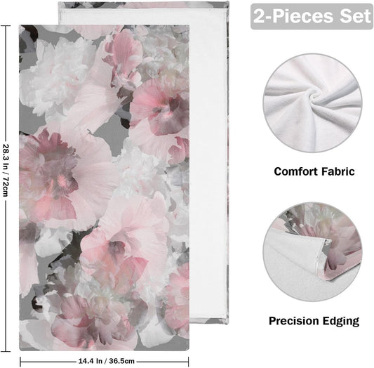2 Pack Watercolor Pink Grey Floral Hand Towels for Bathroom,Soft Absorbent Spring Peony Blossom Gray Decorative Guest Face Bathroom Towels,Quick Dry Abstract Flower Kitchen Towels 14"x28"