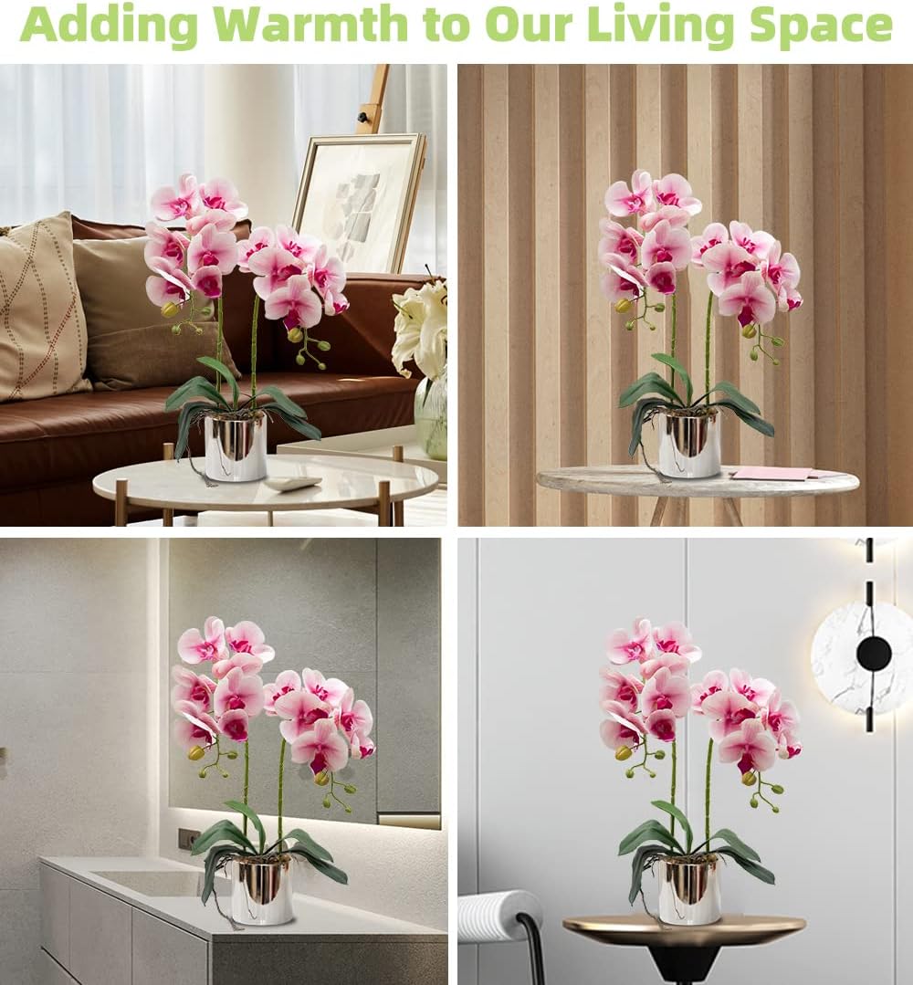 CXGS Artificial Orchid Flowers Light Pink Faux Orchids with Ceramic Vase Vivid Fake Phalaenopsis Flower Arrangement Gorgeous Artificial Plants for Wedding Party Exhibition Center Home Decor