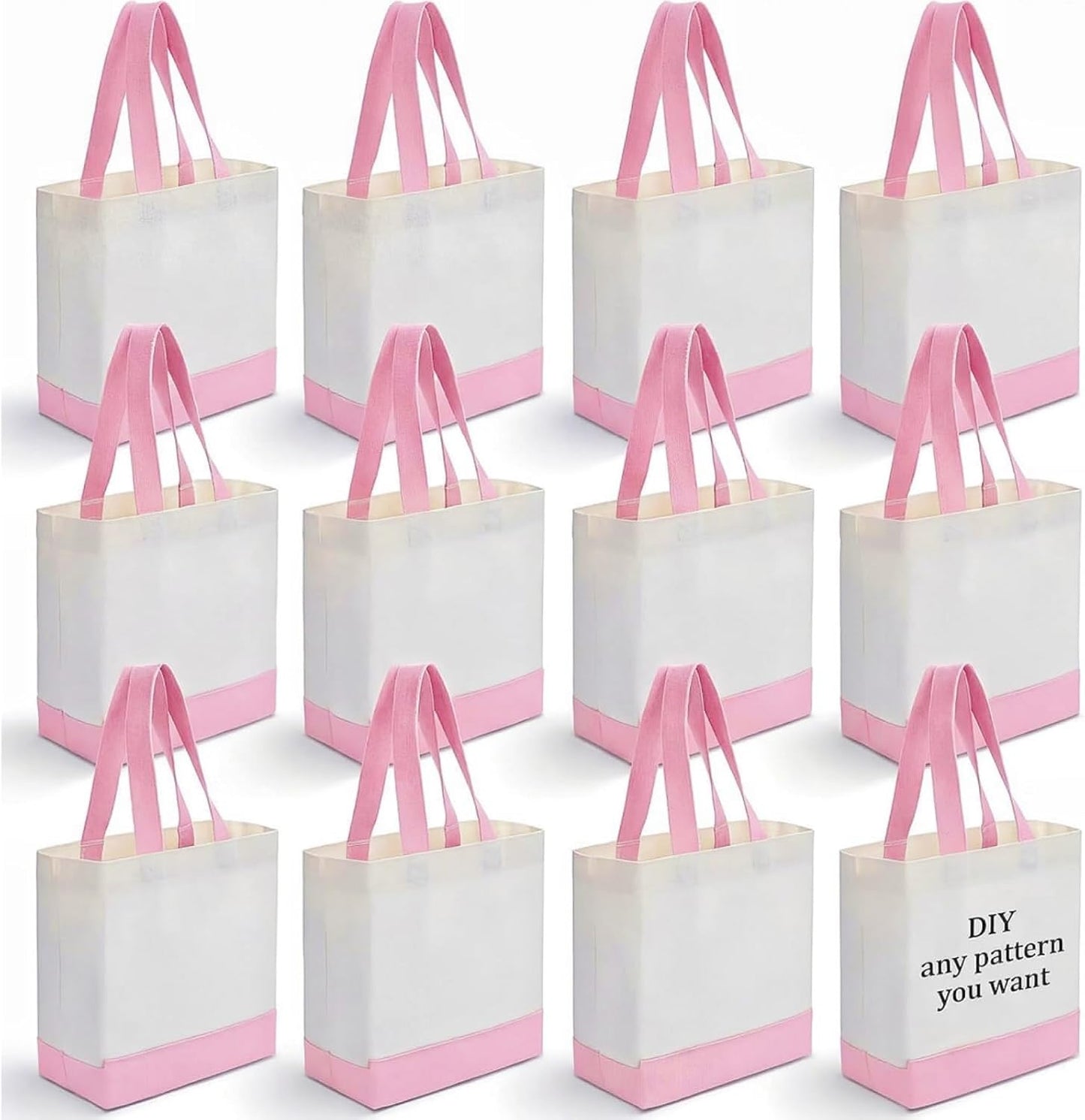 Sanwuta 12 Pack Mini Canvas Tote Bag 8'' x 4'' x 10'' Small Sublimation Blank Canvas Bags Reusable Tote for Christmas Crafts DIY Party Gifts (Pink)