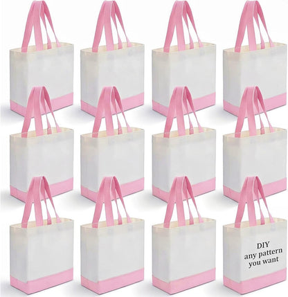Sanwuta 12 Pack Mini Canvas Tote Bag 8'' x 4'' x 10'' Small Sublimation Blank Canvas Bags Reusable Tote for Christmas Crafts DIY Party Gifts (Pink)