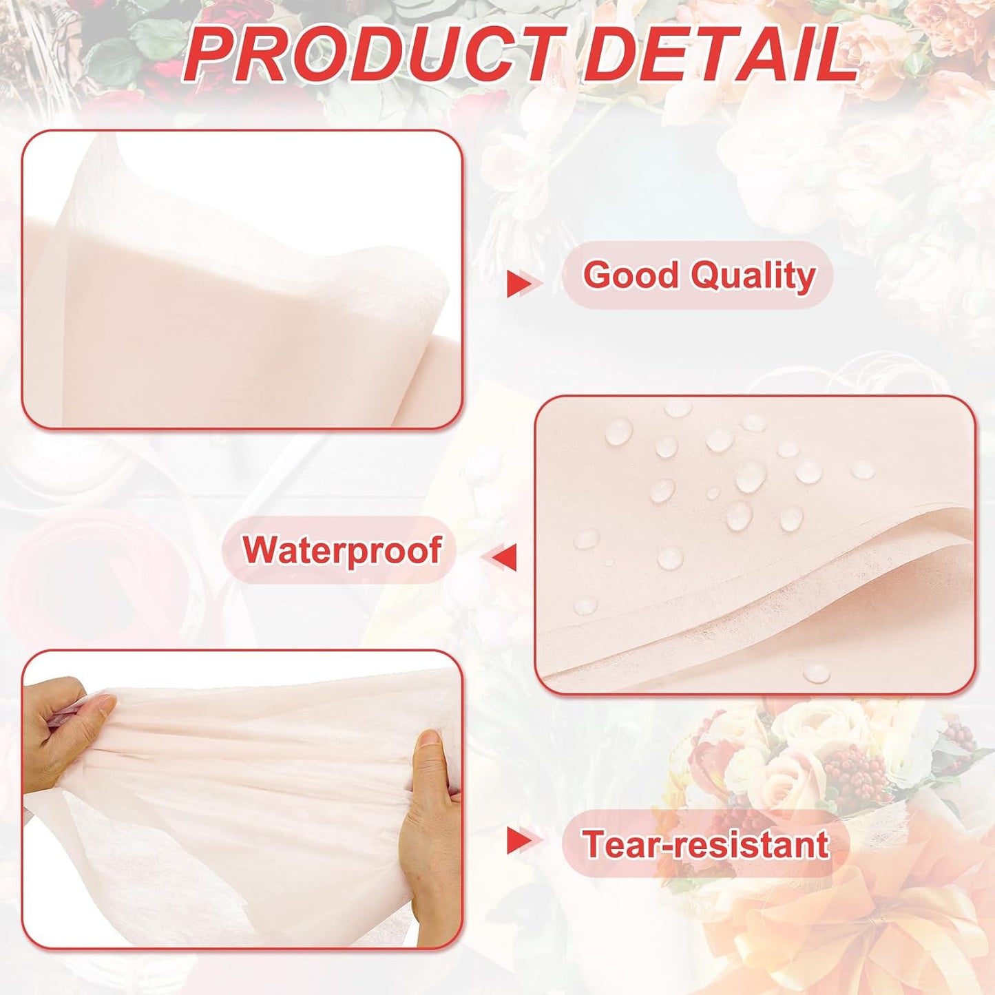 PATIKIL Flower Wrapping Paper 22.83 Inch, 20 Pcs Cotton Wrapping Flower Paper Tissue Paper for Flower Bouquet Gift Wrapping Valentine's Day Graduation Gift Floral Wrap, Rose Pink