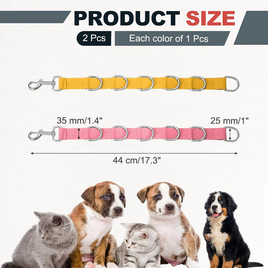 Pet Dog Grooming Loops, Adjustable Nylon Table Arm Extender Belly Strap with 6 White D-Rings Restraint Leash(Pink/Yellow, 2Pcs), Intended for Fixed Dog Bathing Hair Cutting
