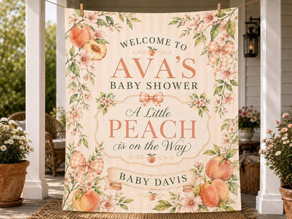 Personalized A Little Peach Is On The Way Baby Shower Banner, Custom Peach Theme Welcome Sign, Floral Baby Girl Shower Decorations, Sweet Baby Shower Banner