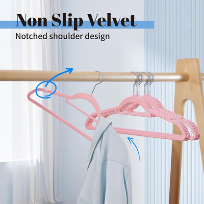 Smartor Pink Velvet Hangers 20 Pack, Space Saving Clothes Hanger with Tie Bar, Non-Slip Felt Hangers with Shoulder Notches, Heavy Duty Suit Hanger for Coat, Shirt, Pants, Dress