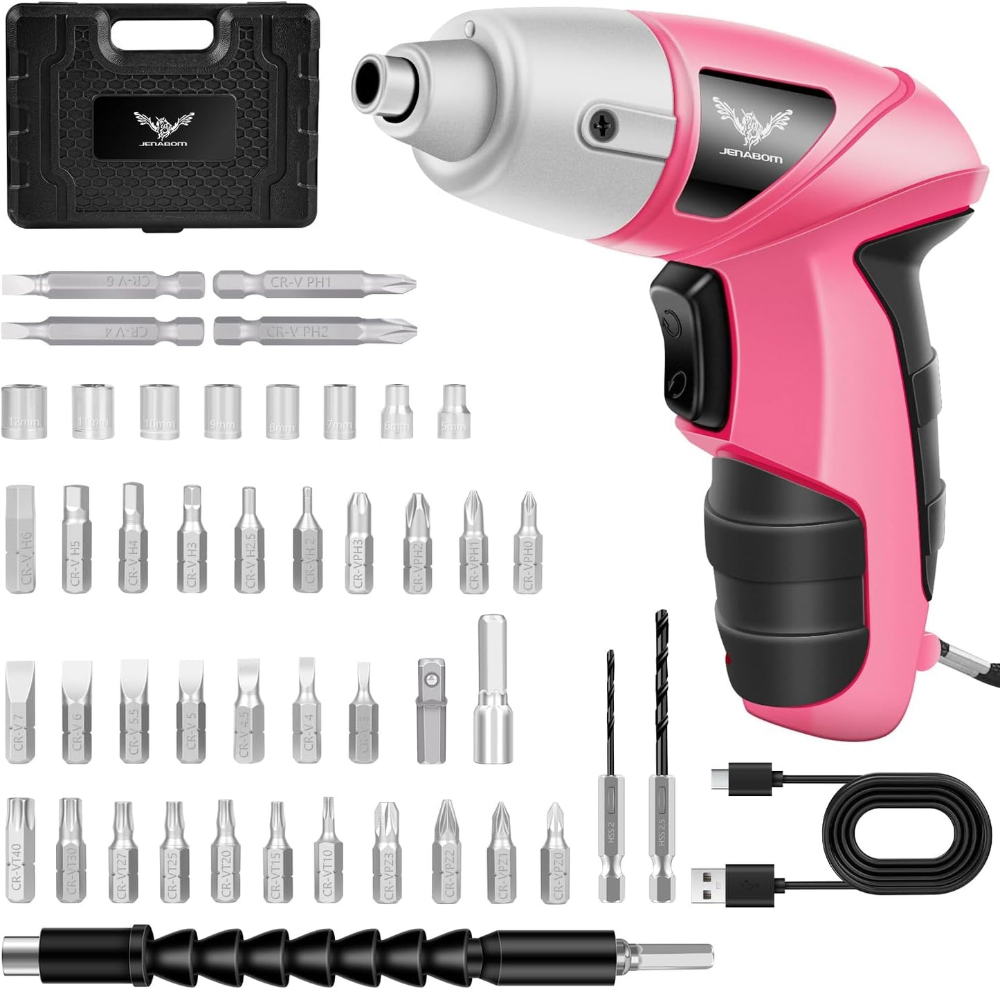 JENABOM Electric Screwdriver Cordless, 3.6V Rechargeable Small Screwdriver Set, 3.5Nm Max Torque, LED Light, Ideal for Electronics Repair, Furniture Assembly&Home DIY
