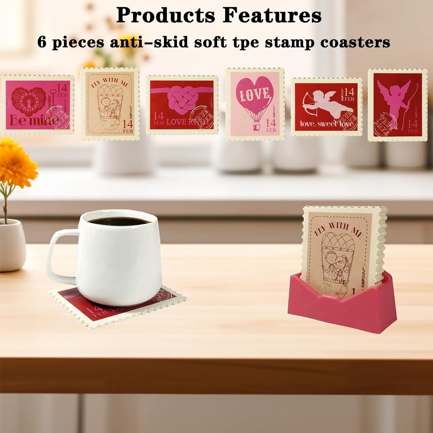 6 Pcs Coasters for Drinks, 4.5 * 3.7 Inches Fit for All Kinds of Cups, Super Cute Drink Coaster, Pink Coasters Set for Bars, Cafes, and Home