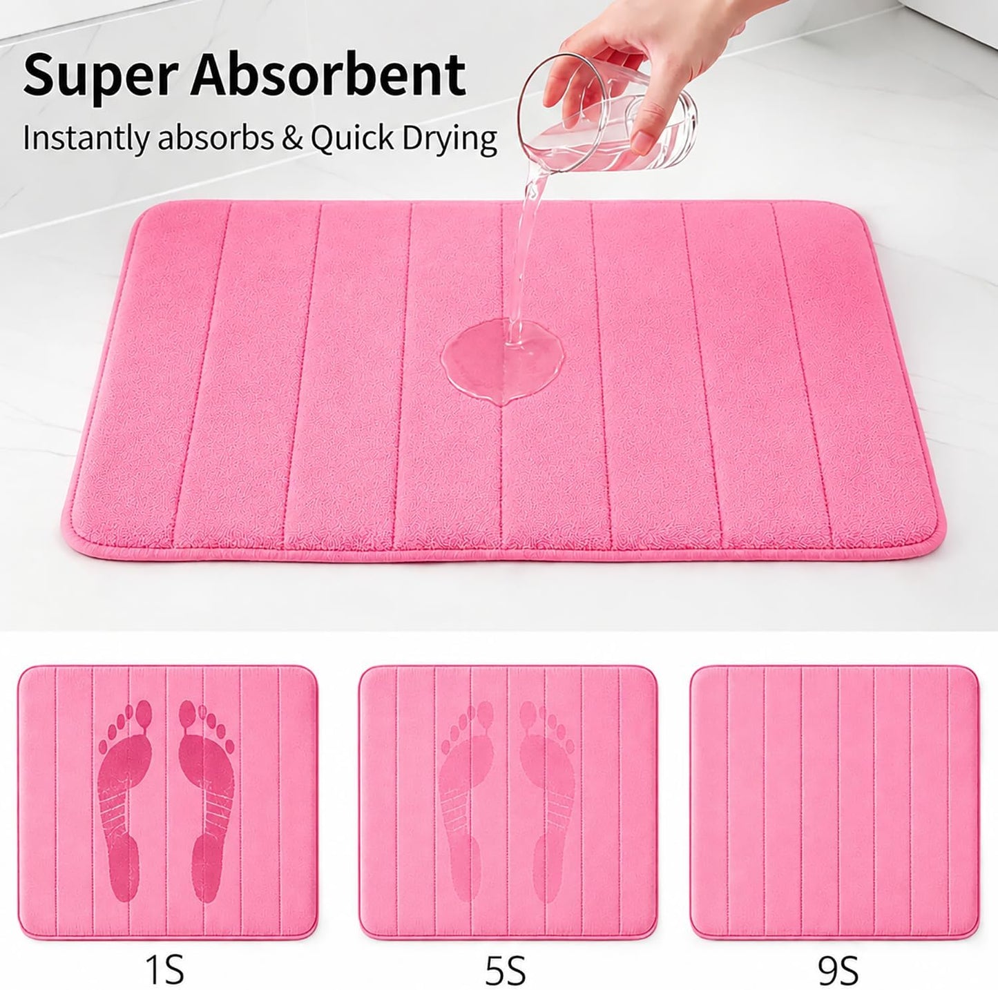 Memory Foam Bath Mat Set 3 Piece，Super Soft Absorbent Bathroom Rug Non Slip, Quick Dry,Machine Wash, Perfect Plush Bathroom Rugs,Home Decor Accessories,Pink