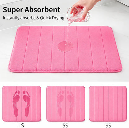 Memory Foam Bath Mat Set 3 Piece，Super Soft Absorbent Bathroom Rug Non Slip, Quick Dry,Machine Wash, Perfect Plush Bathroom Rugs,Home Decor Accessories,Pink