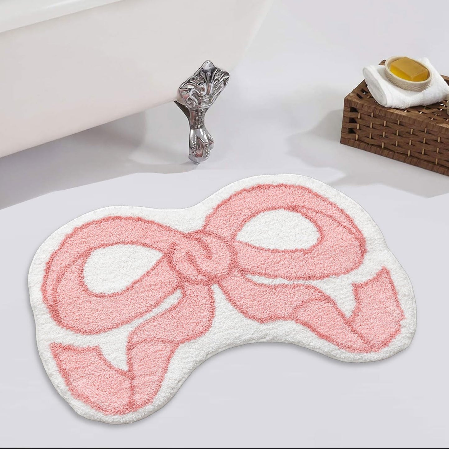 Coquette Bow Rug Pink Bath Mat Bathroom Rugs, Non Slip Cute Bath Rugs Microfiber Plush Bow Decor, Small Preppy Room Decor Washable Absorbent Girl’s Bedside Rug for Bathtub Sink 26"x18"