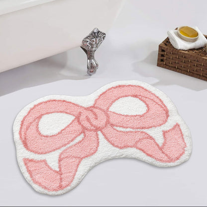 Coquette Bow Rug Pink Bath Mat Bathroom Rugs, Non Slip Cute Bath Rugs Microfiber Plush Bow Decor, Small Preppy Room Decor Washable Absorbent Girl’s Bedside Rug for Bathtub Sink 26"x18"