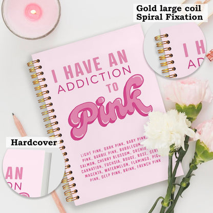 SNNDER Girly Pink Notebook, Preppy Cute Journal, Girly Office Supplies, Aesthetic Notebook Journal for Women, I Have an Addiction to Pink Hardcover Spiral Notebooks 5.5x8.3 Inch