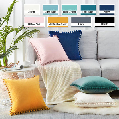 Top Finel Blush Pink Throw Pillow Covers 18x18 Inches for Couch Aesthetic Decorative Sofa Pillow Covers Set of 2 Soft Velvet Cushion Cover Pillow Cases with Pom-poms for Bedroom Livingroom Office Car