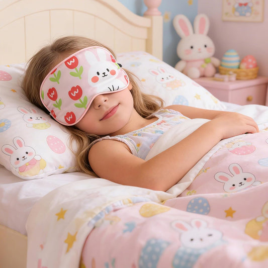 Cute Bunny Sleeping Eye Mask - Funny Pink Rabbit Eyes Mask with Adjustable Strap, Soft Lightweight Cartoon Animal Eye Cover for Night Sleep Travel Airplane Home Sleepover Party Gift Supplies