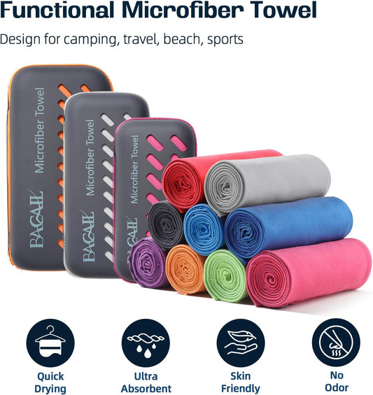 BAGAIL Camping Towel with EVA Case, Compact & Ultra Soft Microfiber Travel Towel - Super Absorbent & Lightweight Quick Dry Towels for Sports, Beach, Gym, Backpacking, Hiking and Yoga