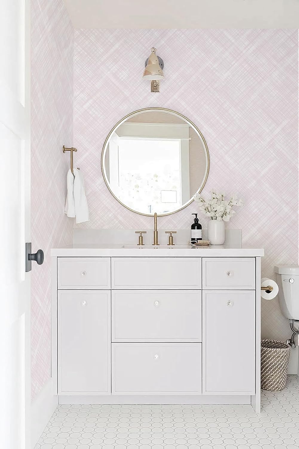 Toduso Pink Peel and Stick Wallpaper Modern Removable Wallpaper Girls Room Boho Wall Paper Waterproof Self-Adhesive Diagonal Line Contact Paper for Bedroom Bathroom Cabinets Decor Vinyl 17.3"x196.8"