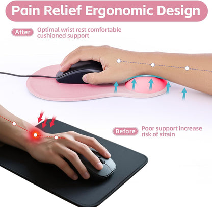 Boutilon Mouse Pad Set,Desk Writing Pad with Wrist Rest, Ergonomic Wrist Support Mouse Pad, Keyboard Wrist Rest, Cup Coaster for Gaming Working Home Office (Rose Pink)