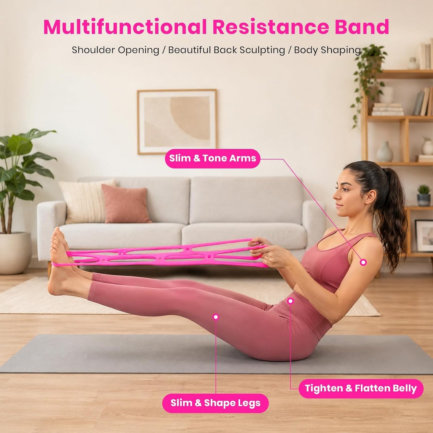 7 Ring Adjustable Resistance Bands, Workout Stretch Fitness Resistance Exercise Band with 7-Level, Ideal for Women Men Yoga/Pilates/Physical Therapy/Home Gym for Arm/Shoulders/Foot/Leg Fitness