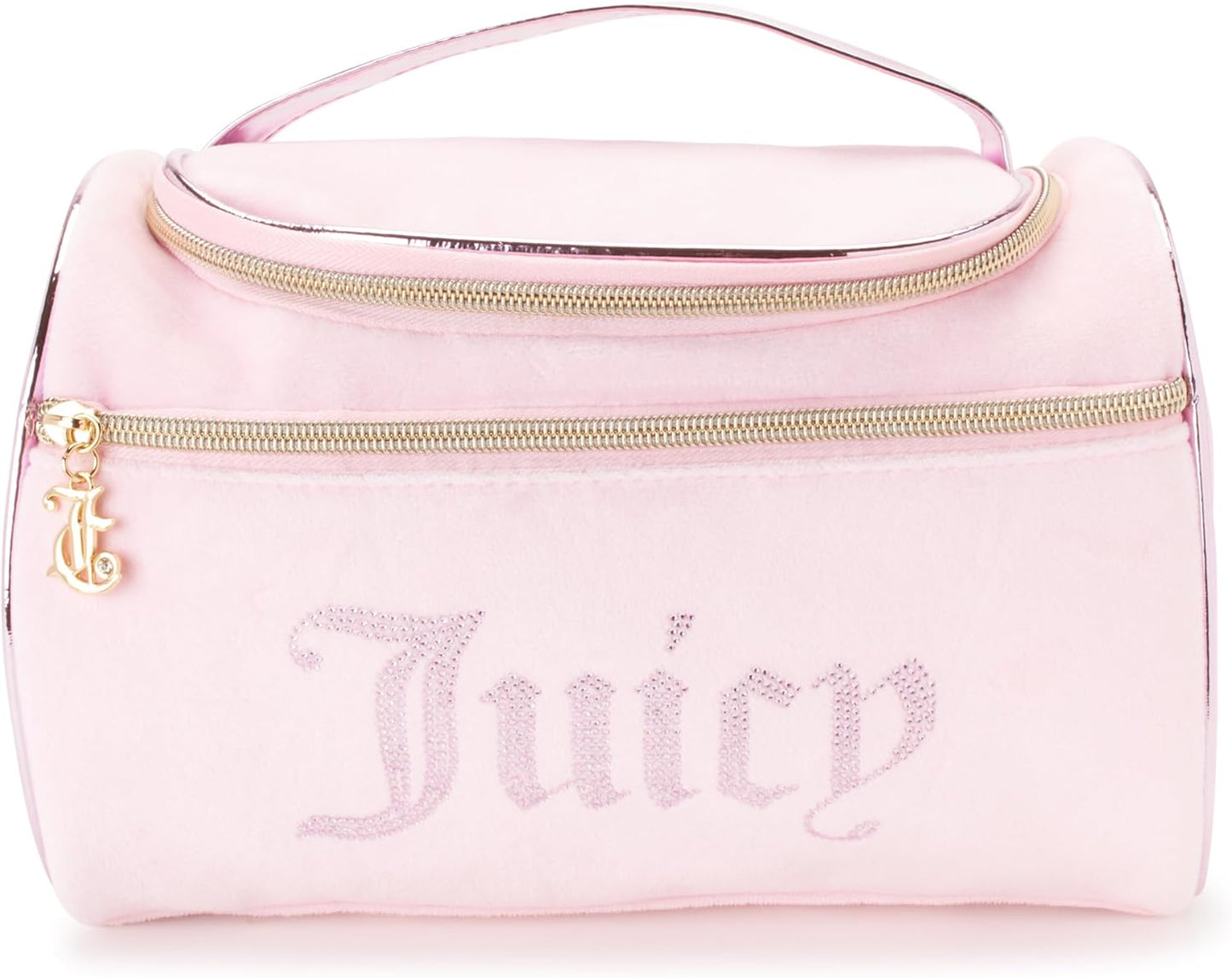 Juicy Couture Pink Makeup Bag Cosmetics Organizer Travel Essentials Hanging Duffel Velour Rhinestones