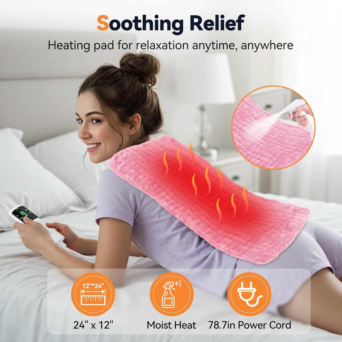 Heating Pad for Back Pain, 24''×12'' Electric Heat Pad with 9 Heat Levels & 4 Auto-Off Timers, Portable Heating Pad for Period Cramps, Shoulder, Neck, Machine Washable, Gifts for Women and Men