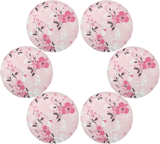 Floral Pattern Peach Round Reversible placemats Reusable placemat Dining Table Plate mats placemats Heat Resistant Waterproof Kitchen placemats Set of 6 15.4x15.4in