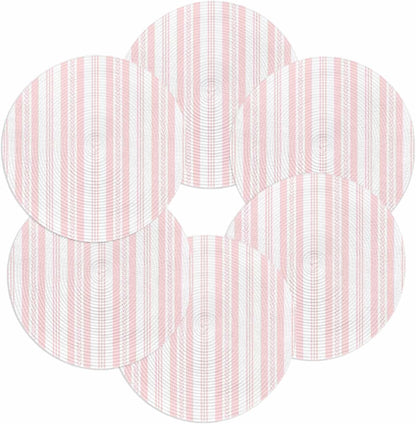 Round 13'' Placemats Set of 6, Pink Line Striped HeatResistant Polypropylene Placemats, Farmhouse Modern Geometric Stripes Washable Braided Place Mats for Dining Table, Non Slip Kitchen Table Decor