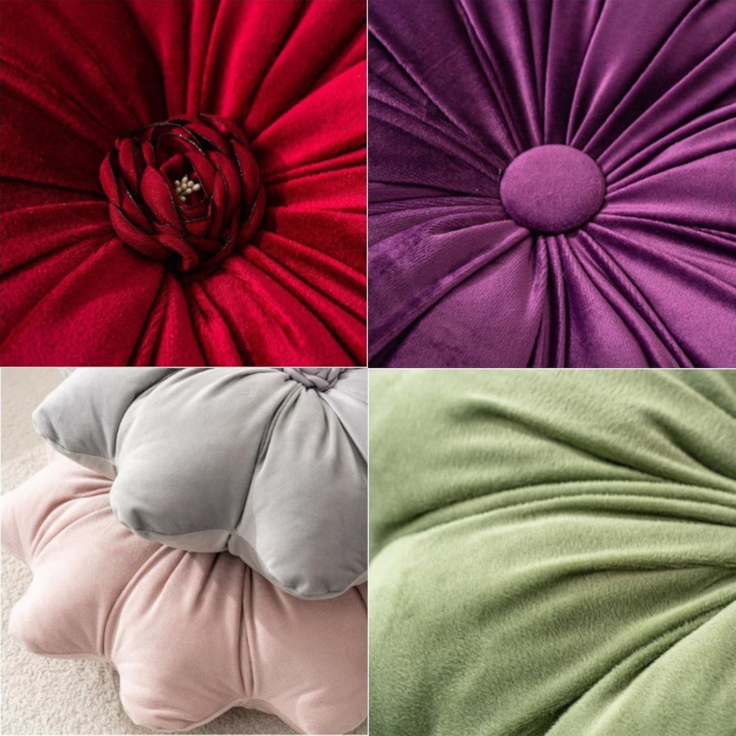 Velvet Round Pillow - Soft and Cozy Luxury Pillow for Stylish Living Environment (A-Flower Pink)